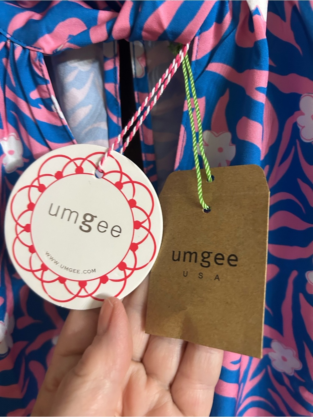 Umgee Blue,Pink,White Halter Dress with Floral-Stripe Print SizeM Keyhole Cutout - Picture 4 of 8